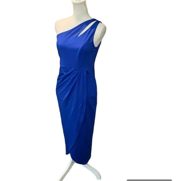 Chic Navy One-Shoulder Midi Dress - Picture 4 of 6